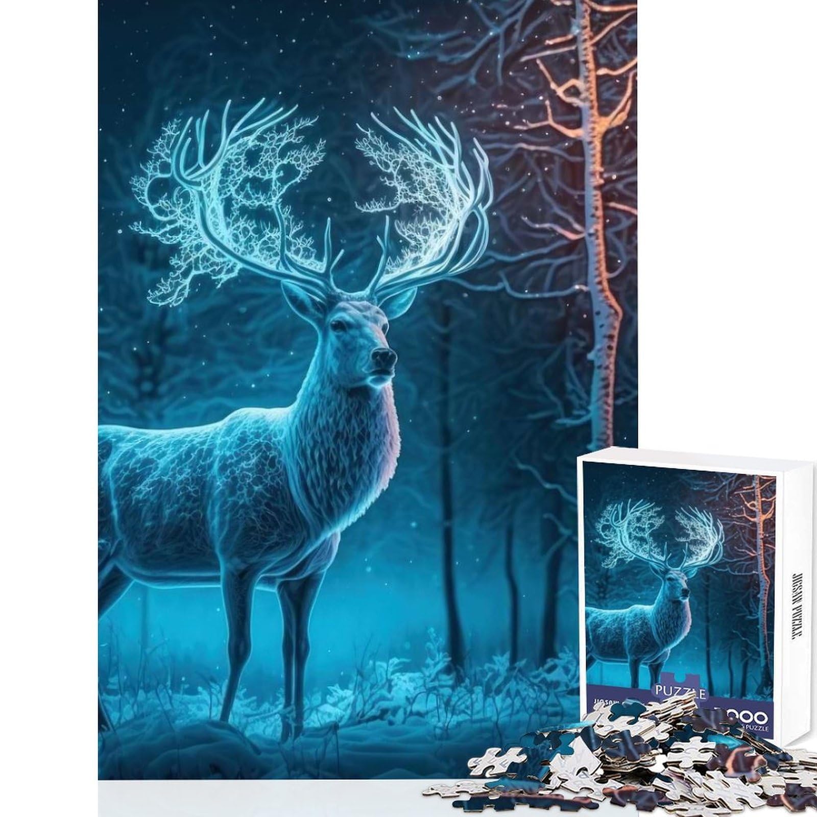 Magical Deer in Nature Adult Jigsaw Puzzles 1000 Pieces Brain Fun Training Firm Fit Secure Assembly Family Fun Night Activity 38x52cm