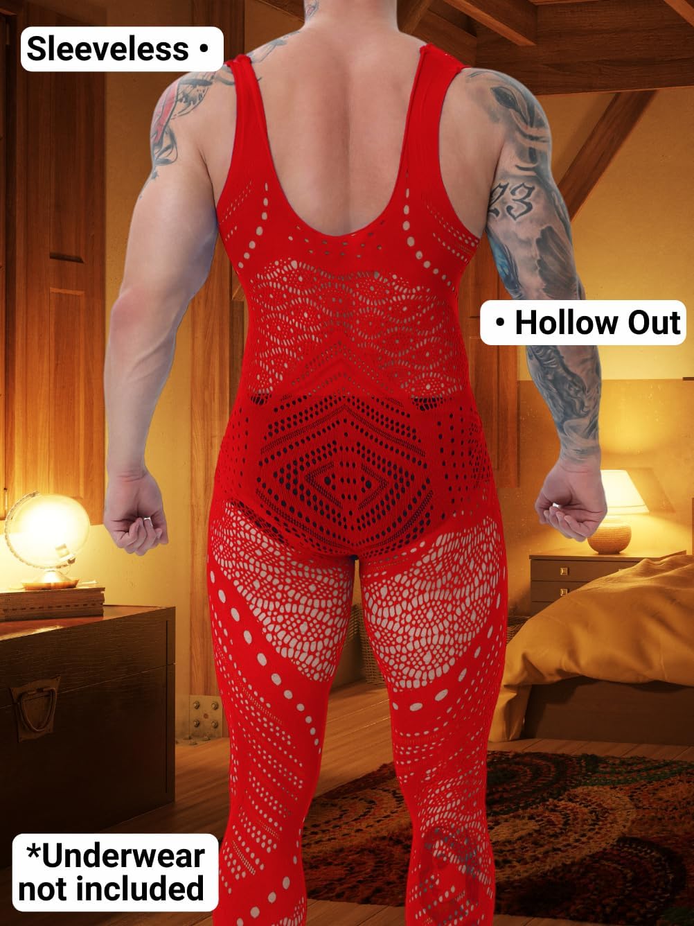 Mens Lingerie, Sexy Gift For Him Body Stockings, Fishnet Bodysuit Lace Jumpsuit Rave Outfits Glow Party Club - Image 3