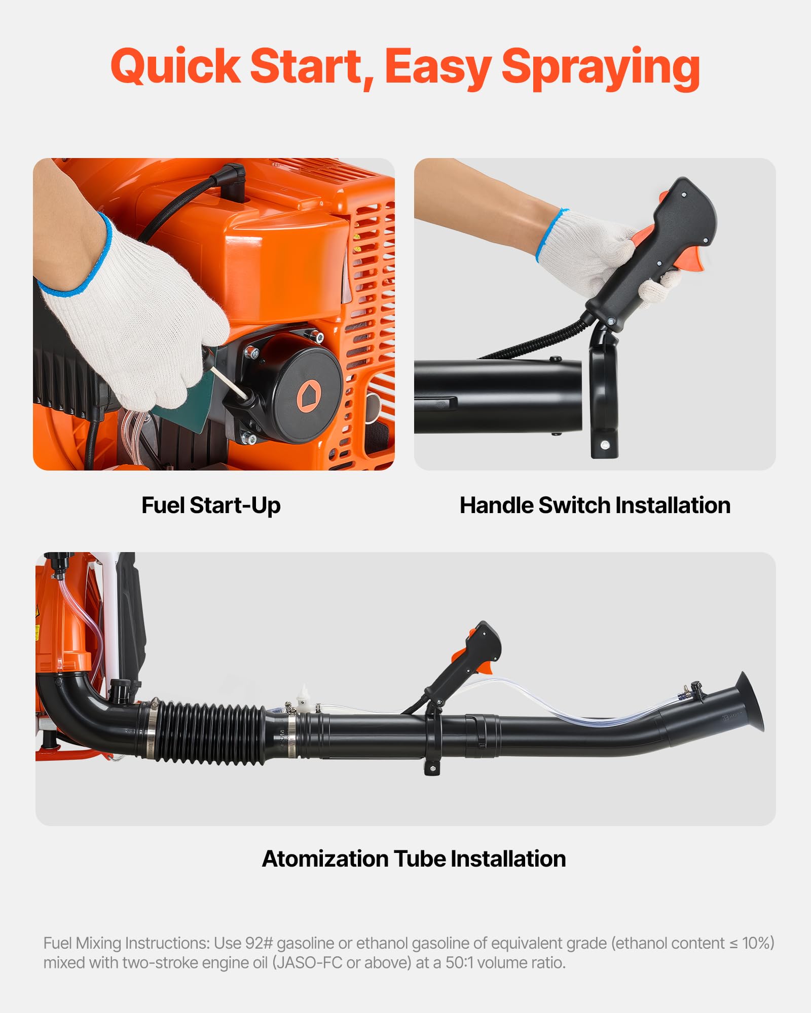VEVOR Pulverizador de Mochila, 63 CC, Motor de 3 HP, con Tanque de 16 L, Sistema de Nebulización de Polvo y Líquido, para Jardinería, Agricultura e Invernaderos de Hortalizas, 490 x 290 x 660 mm