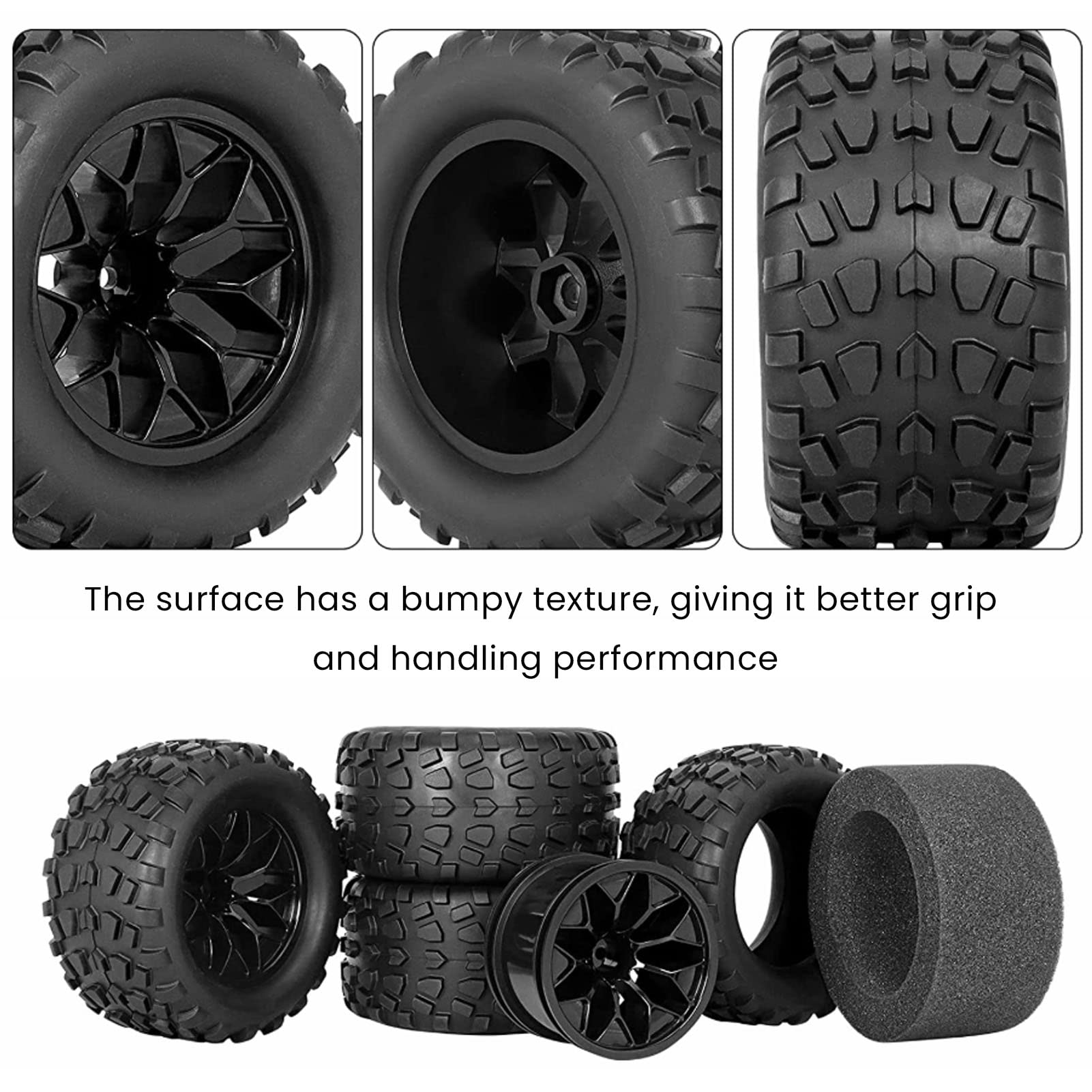 Roues et Pneus RC, Résistance à L'abrasion Haute Performance 4 Pièces 12 Mm Hex RC Voiture Pneus en Caoutchouc et Roues en Plastique pour 1/10 RC Camion pour Traxxas, pour Estampé, pour Rustler