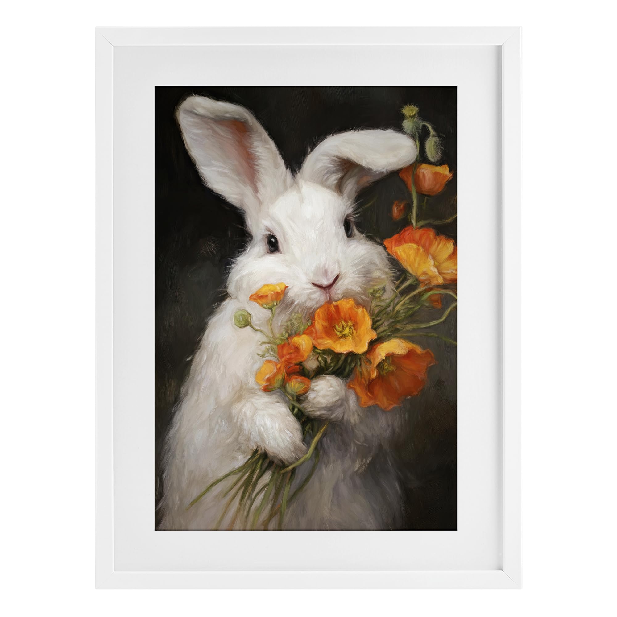 Stupell Industries Coastal White (Textured) 'Floppy Loves Her Poppies'| Framed Print Under Glass