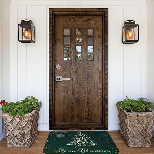 Miniatura 6 de Alfombra de baño, diseño de copos de nieve y árbol de Navidad, color verde dorado, absorbente, antideslizante, de microfibra suave, peluda, para