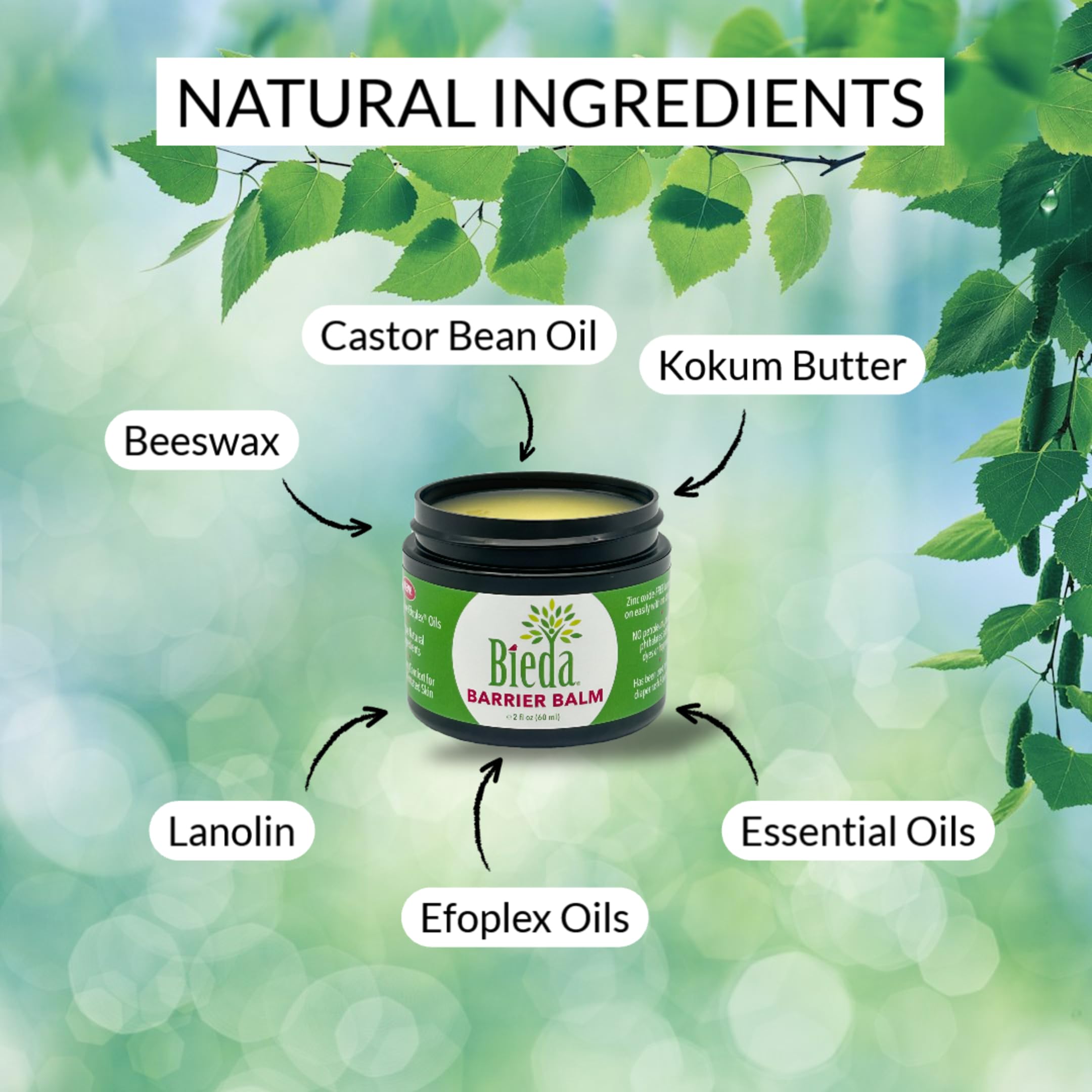 Bieda Barrera Bálsamo | Crema de pañales para adultos calmante con ingredientes naturales para la incontinencia y llagas en la cama. Barrera libre de óxido de zinc Se desliza fácilmente sin residuos