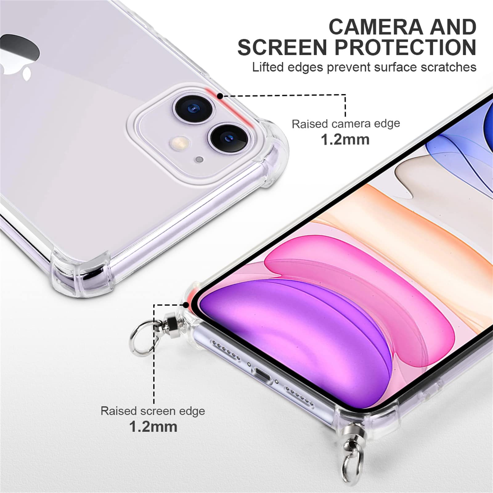 Custodia Per IPhone 11 In Silicone Liquido Viola Con Cordino Intrecciato, Supporto Hands-free
