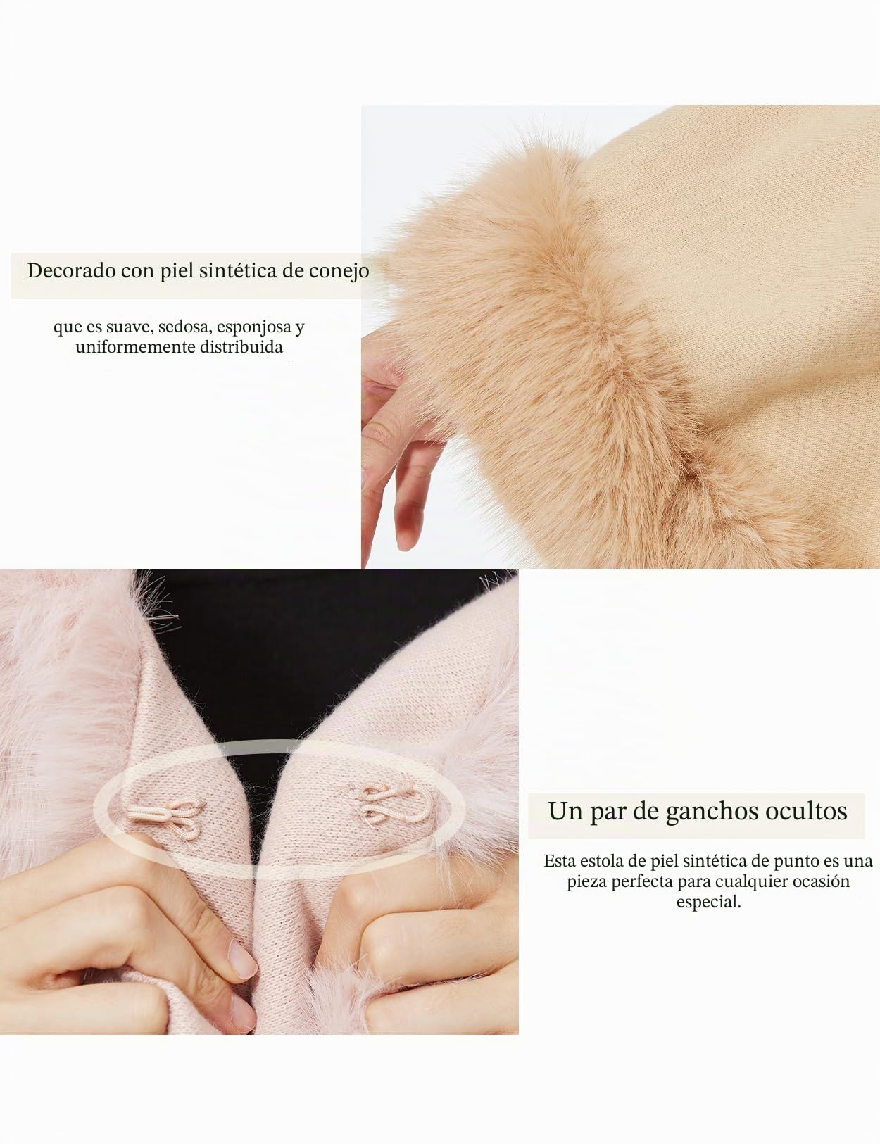 BEAUTELICATE Capa de Abrigo Punto con Chal de Piel Sintética de Conejo Poncho Estola de Pelo Mujer Cardigan de Boda para Fiesta Invierno