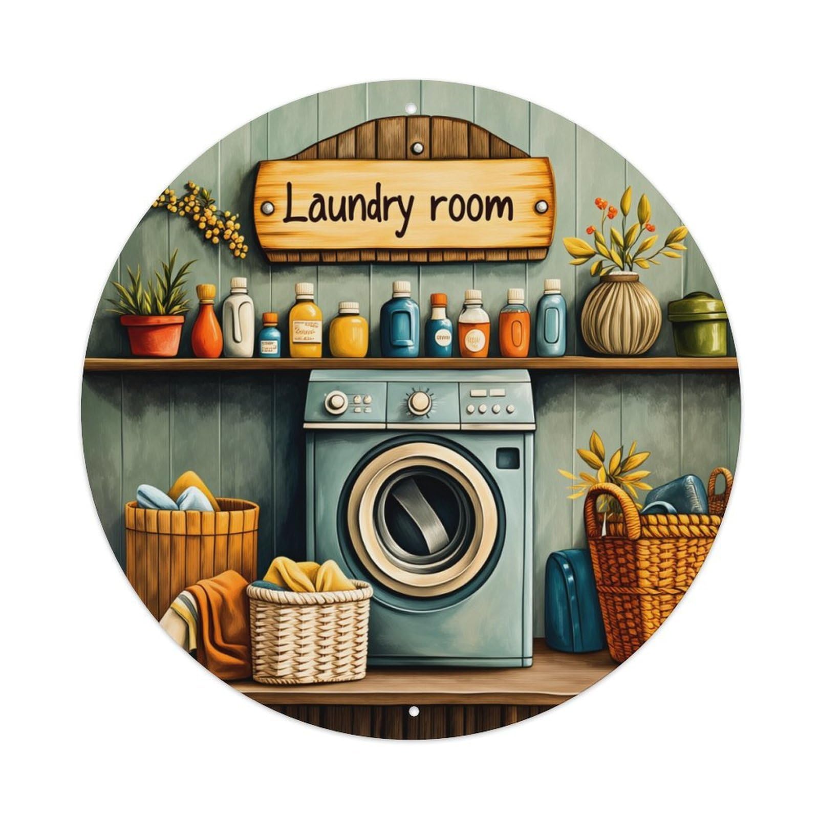 Sign Laundry Room Decor Round Tin Sign Retro Metal Sign for Cafe Bar Pub Home Game Room Gym Club Wall Decoration Vintage Metal Poster 8x8 Inch