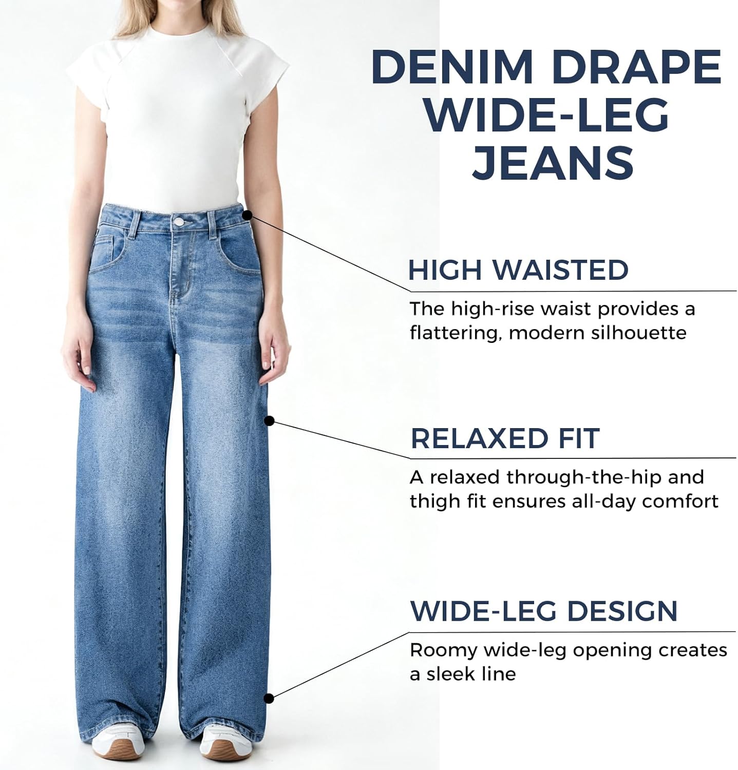 Women's Wide Leg Jeans High Waisted Baggy Straight Leg Loose Stretchy Casual Denim Pants - Image 5