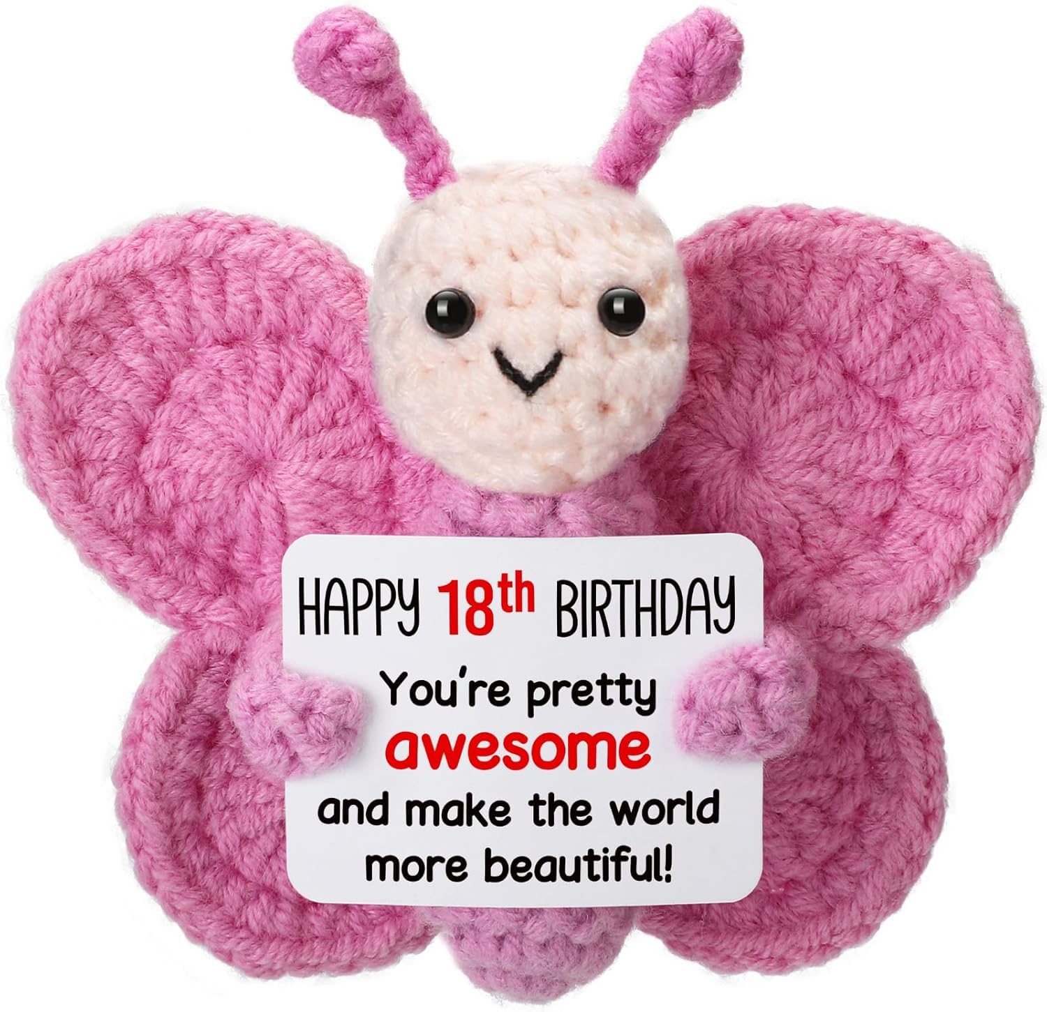 ALUNME 18th Birthday Gifts for Girls, Mini Crochet Pink Butterfly Plush for 18th Birthday Decorations, Happy 18 Year Old Girl Gift Ideas