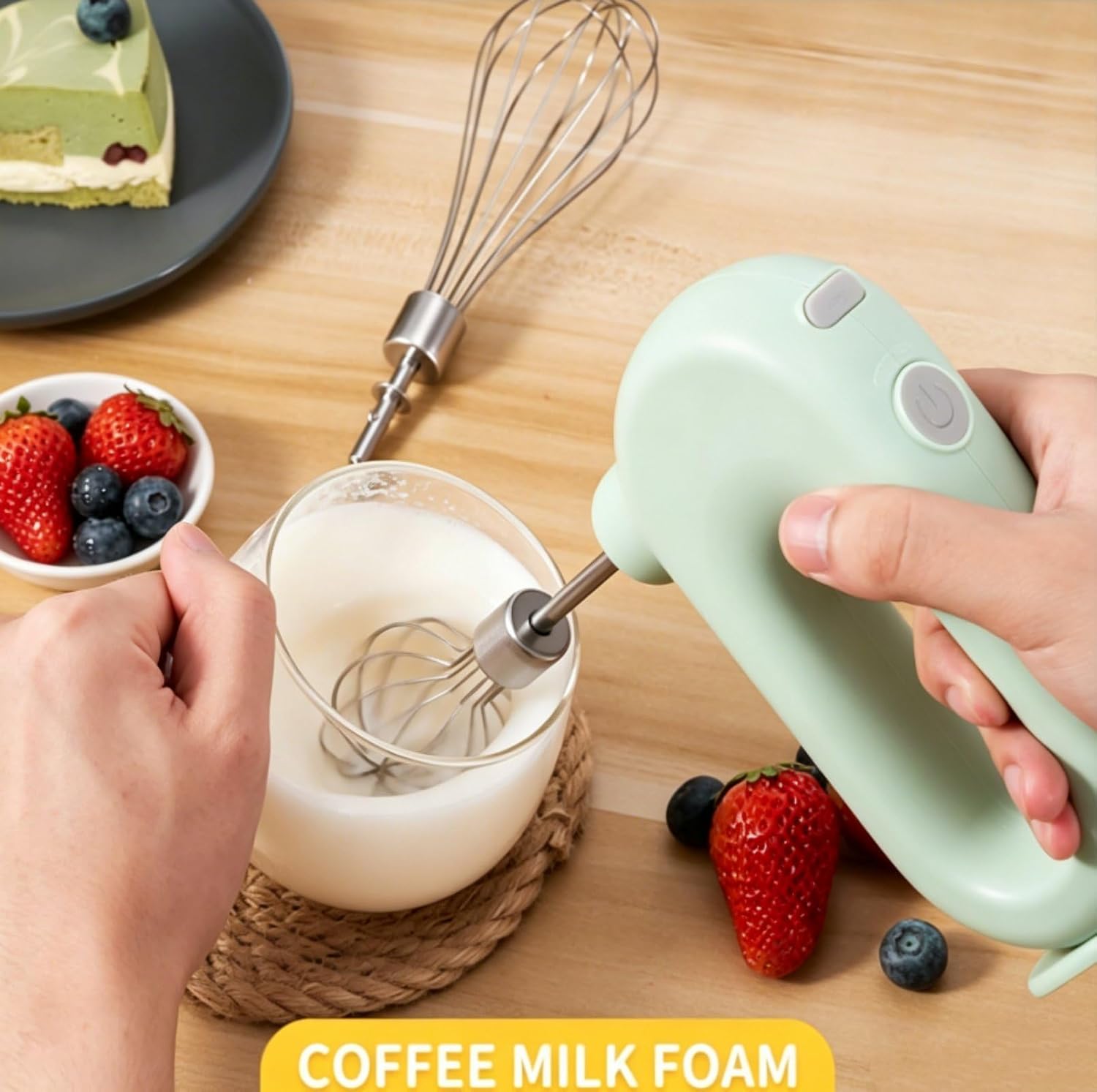 Cordless Hand Mixer Electric Handheld Mini Egg Beater 4 Speed Adjustable Mini Hand Mixer Electric Mixer, USB Charing, 1500mAh(Green)