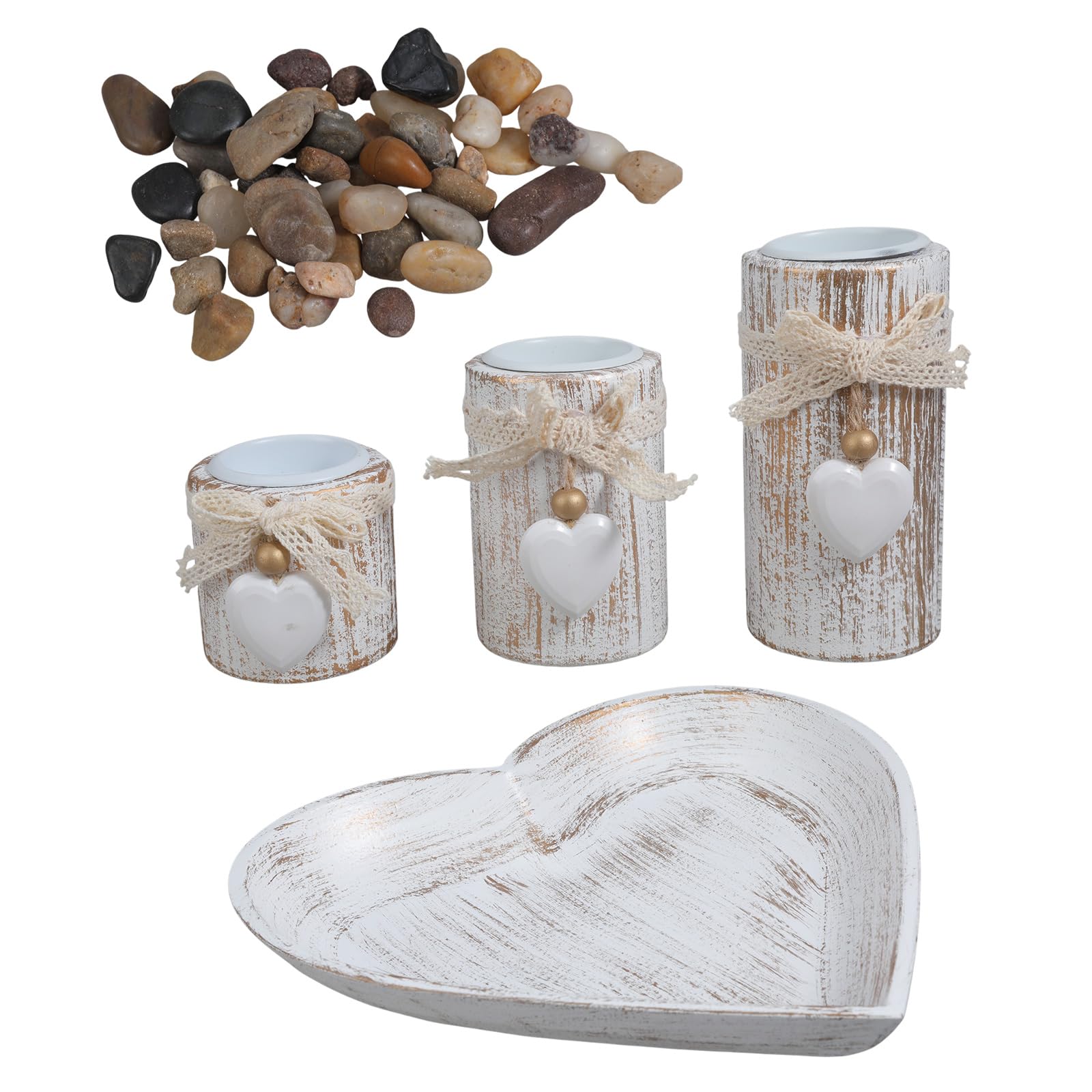 Wood Votives Tealight Holders with Tray Romantics Candlesticks Set with Heart Designs Table Centerpieces Decors Dining Table Holders