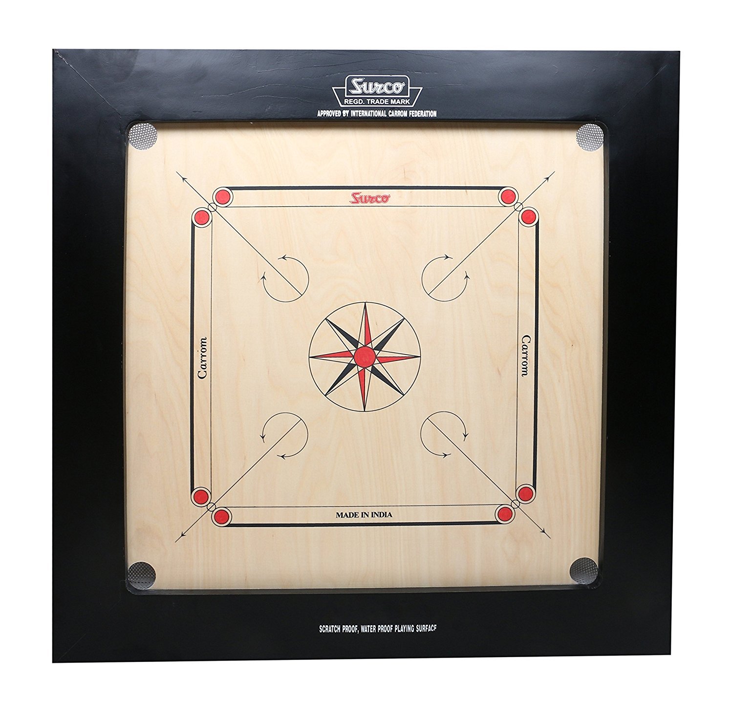 KD Carrom Board Speedo Board Game Board Champion Bulldog Jumbo Indian Ply Wood Board With Coin, Striker & Powder, Aicf Approved Used In (28Mm, Jumbo)