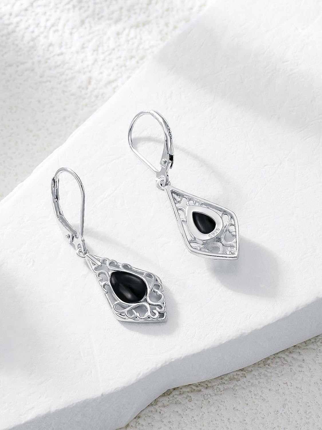 Filigree Teardrop Earrings 925 Sterling Silver Gemstone Leverback Earrings Jewelry Gifts for Women - Image 5