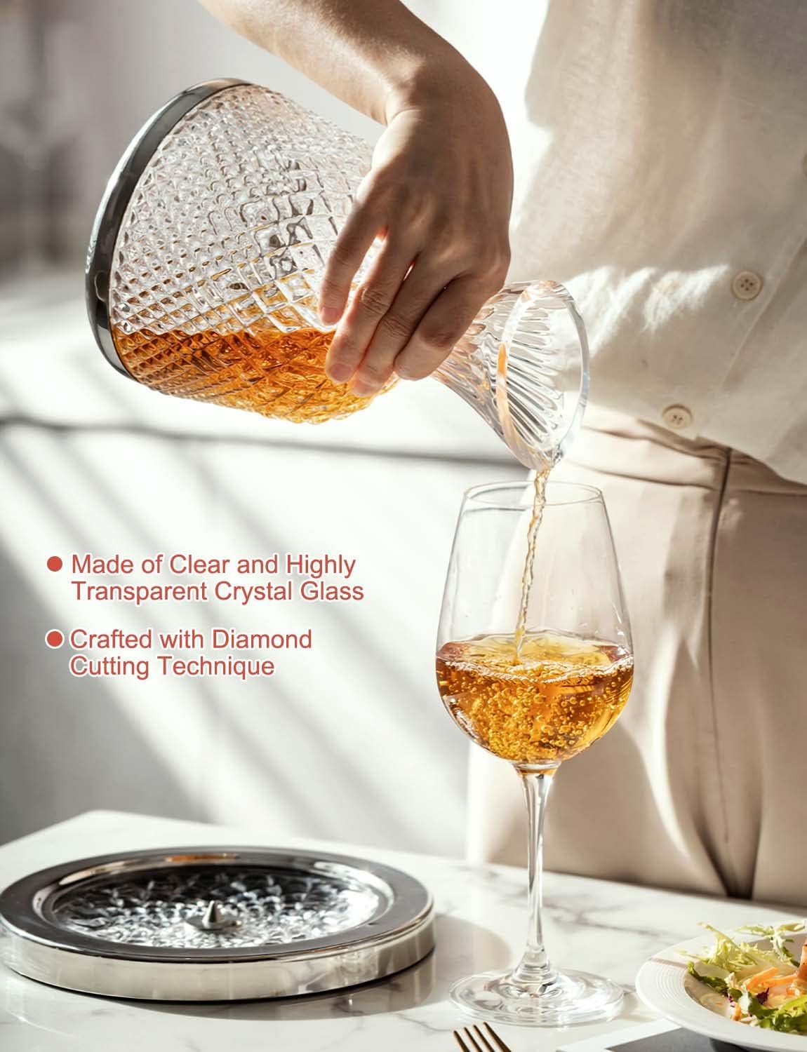 Spinning Wine Decanter, Whisky Decanter, 360°Rotating Red Wine Carafe Decanter, 50oz/1500ml, Thickened Crystal Glass Base, Gift Box Design, Gift for Wine Lovers, Christmas Gifts, Gifts for Men Dad