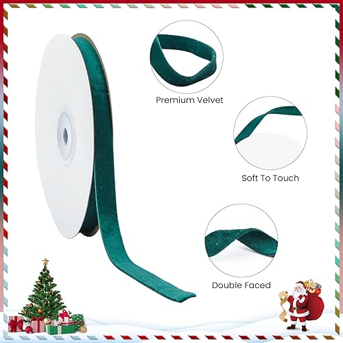 Miniatura 4 de Cinta de terciopelo verde de doble cara de 38 pulgadas, 10 yardas de terciopelo para decoración de coronas de Navidad, envoltura de regalos,