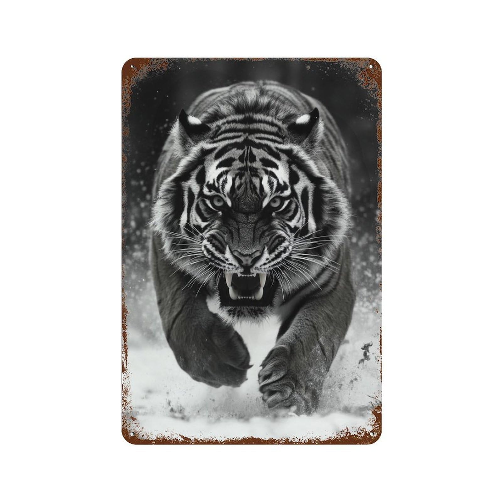 Tiger Running Wild-1 Aged Metal Wall Plaque 11.8"x7.9", for Garage, Bar And Workshop Decor, Farmhouse Wall Decor