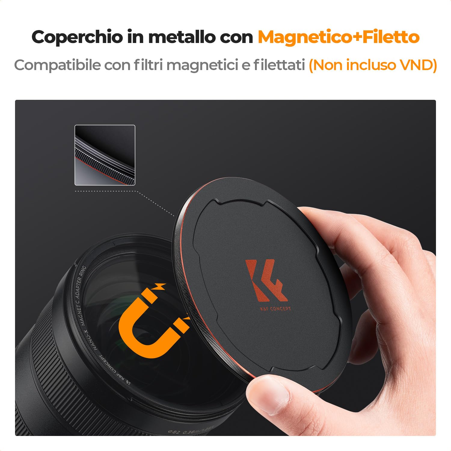 K&F CONCEPT Nano-Xcel 82mm Filtro Magnetico ND8 + Anello Adattatore