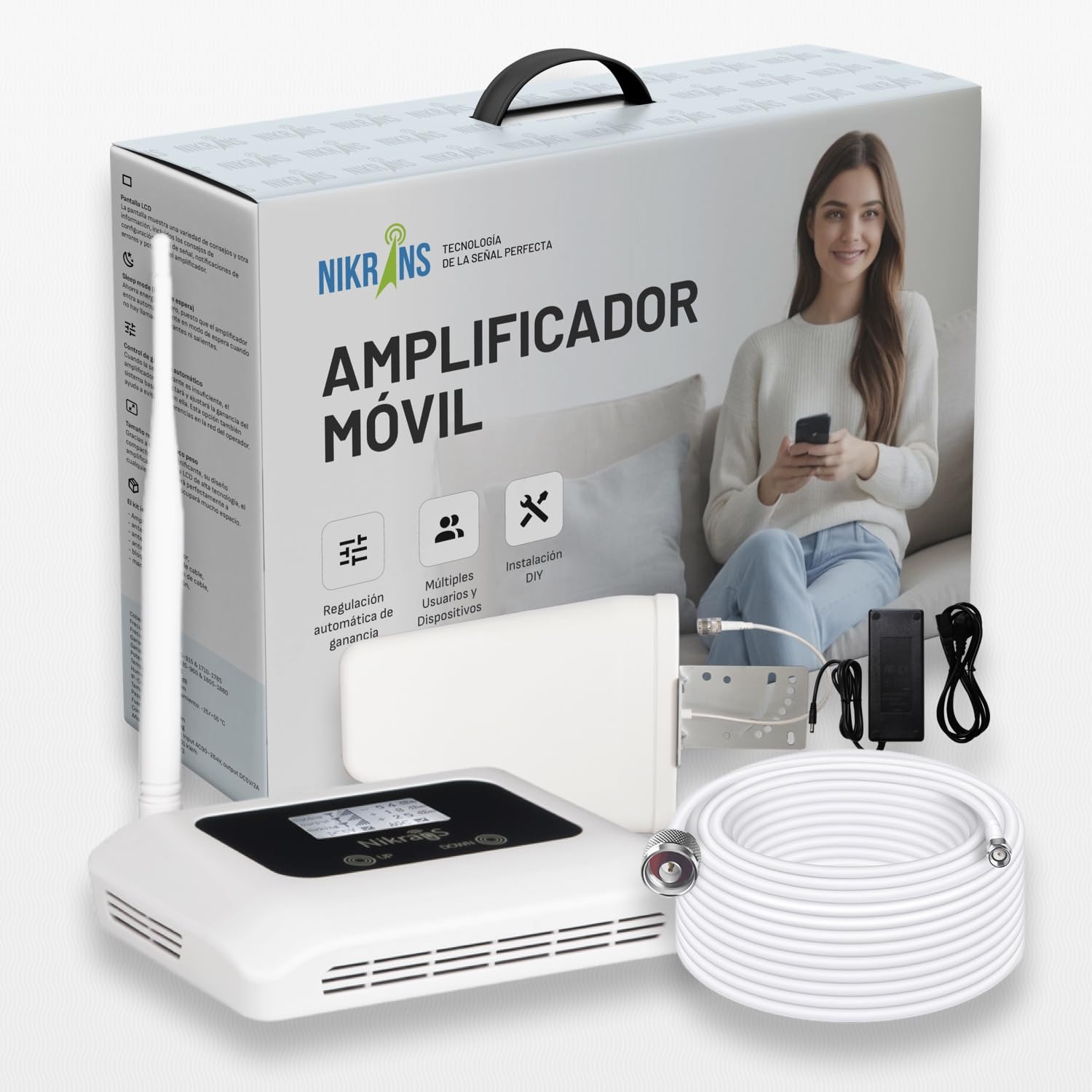 Amplificador Señal Movil en Banda 8 (900Mhz), Repetidor gsm para Casa y Oficina, Cobertura de hasta 130 m², Repetidor de Señal Celular Compatible con Vodafone, Movistar, Orange etc