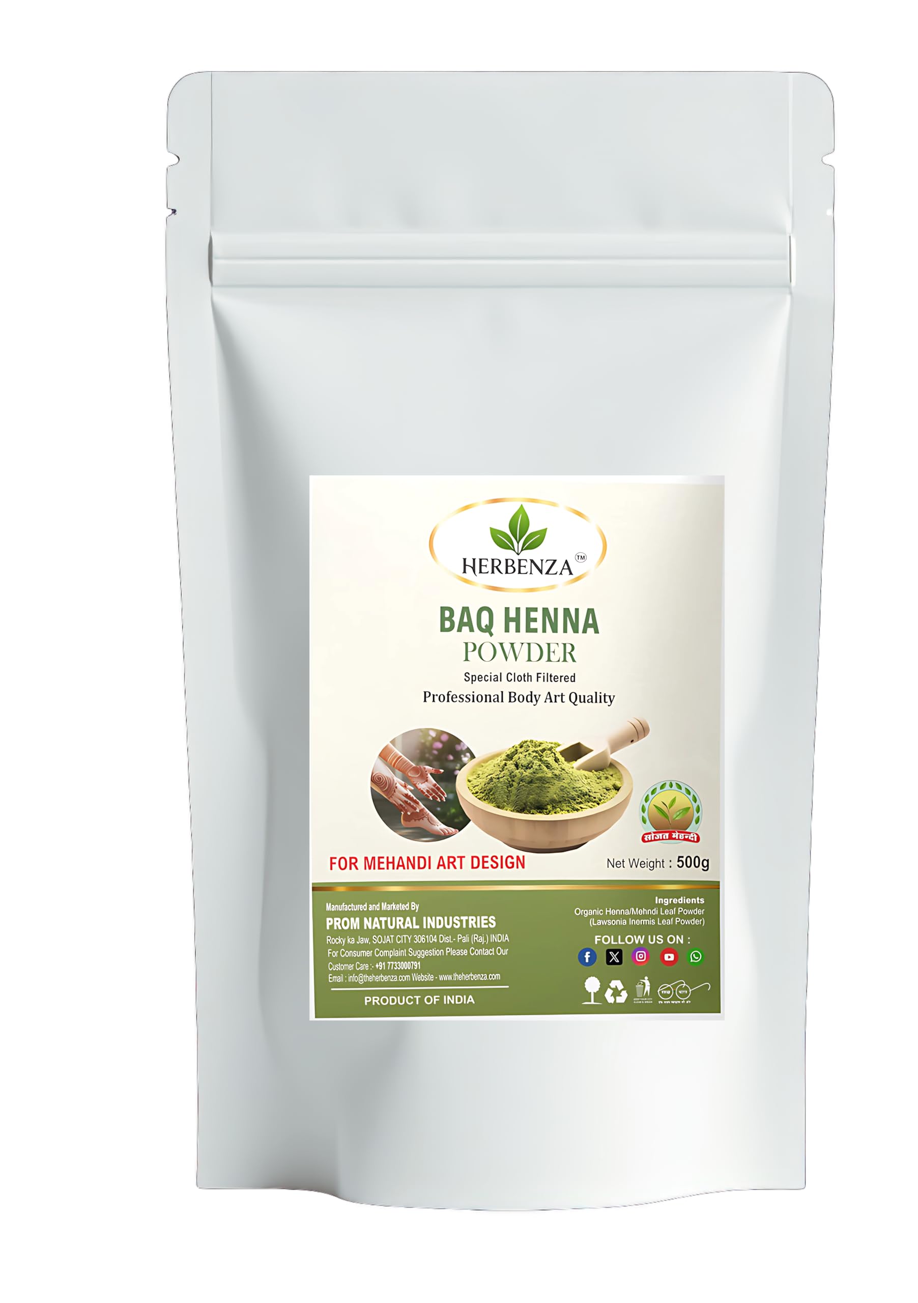 HERBENZA BAQ Henna Powder | 100% Pure & Body Art Quality | Triple-Sifted for Smooth Paste, Natural Hair Dye & Mehndi Use | 500g-picture-52