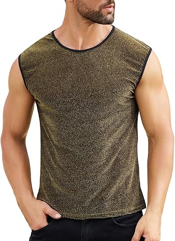 ABAFIP Mens Sparkly Glitter Mesh Tank Top Sleeveless Sheer Undershirt Rave Tanks Party Tee Shirts