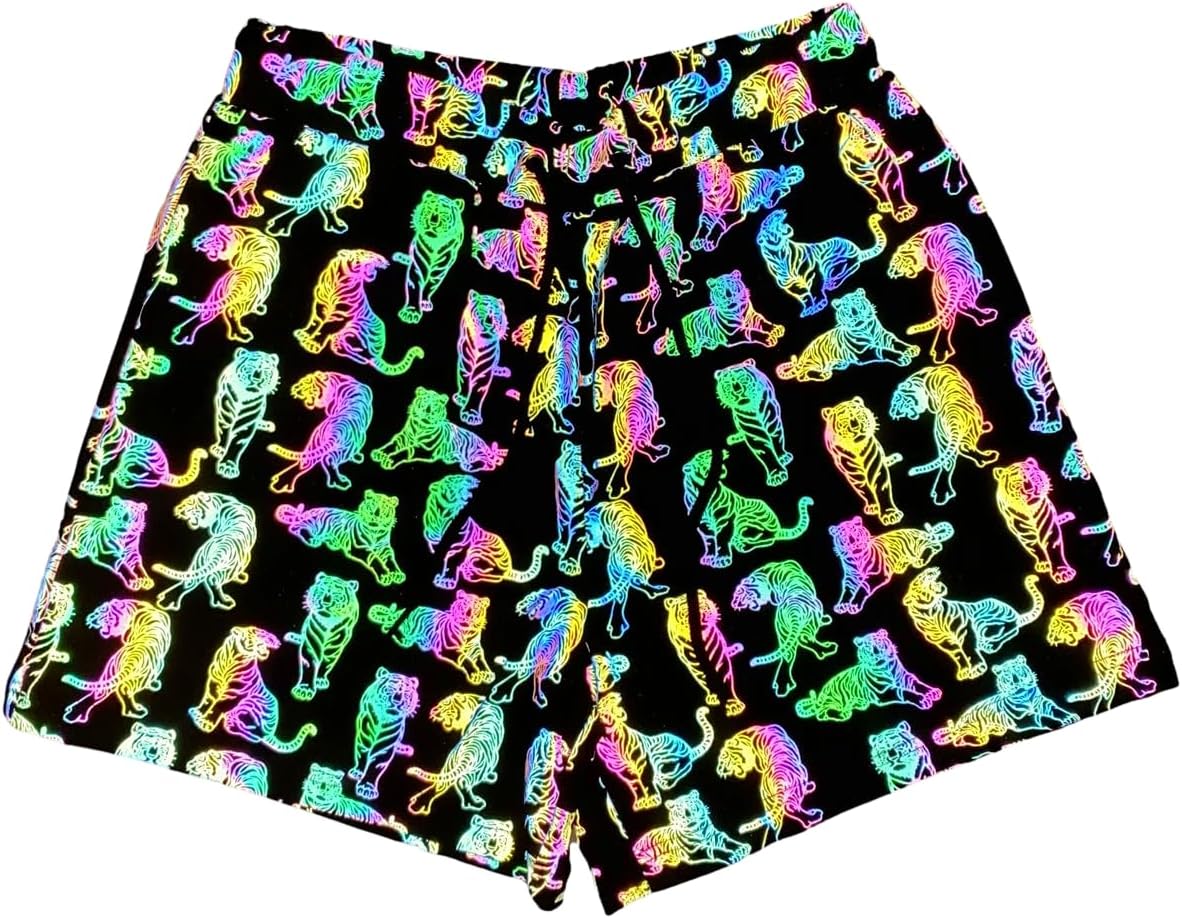 BaronHong Men Reflective Shorts Summer Dazzle Running Pants,Glow in The Dark,for Rave Party Dancing Jogging Cycling