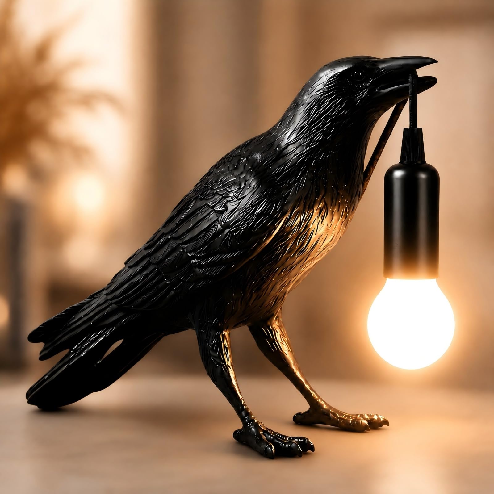 Crow Lamp - Raven Table Lamp with Bulb, Gothic Crow Light - Raven Decor for Bedside Bedroom Living Room Decor