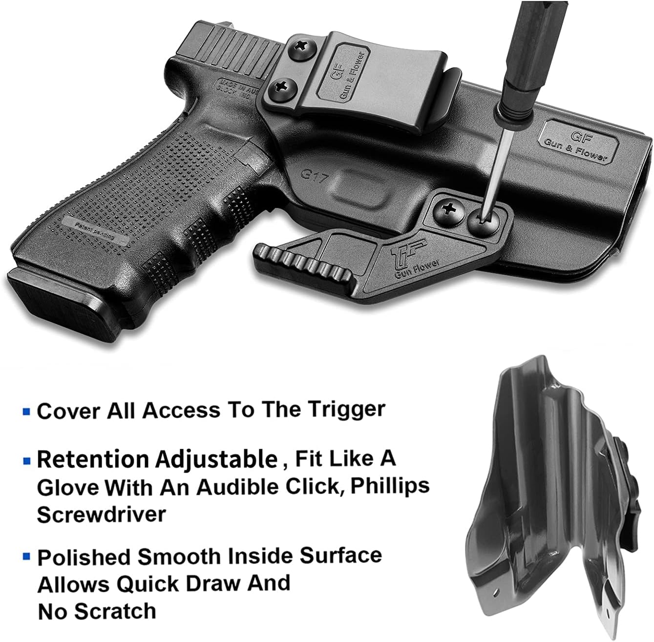IWB Holster Compatible with Glock 17 19 19X 44 45 Gen 1-6 & Glock 22 23 31 32 Gen 1-4, Inside Waistband Concealed Carry Holster, Adj. Cant, Adj. Retention, Available in Kydex/Polymer/Claw