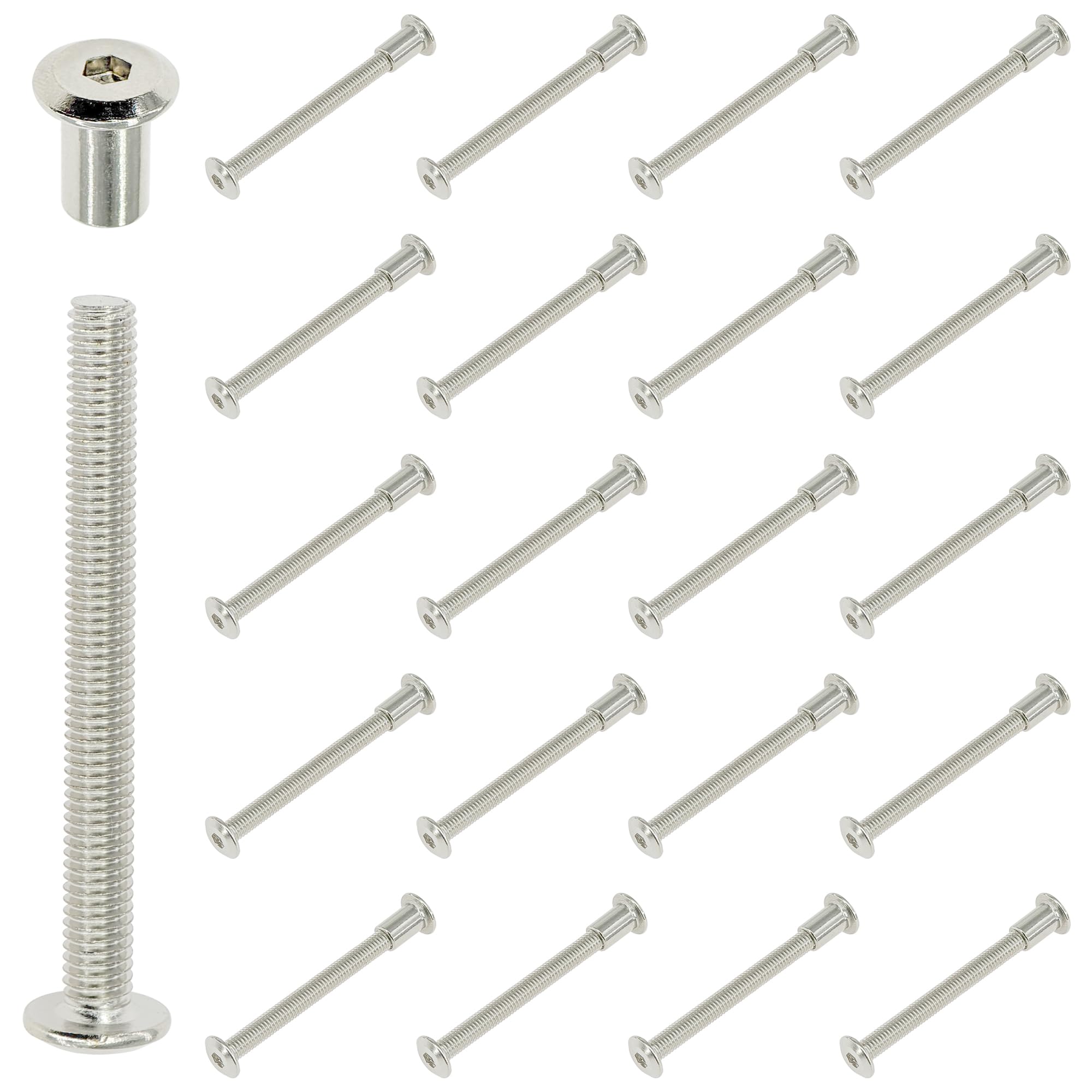 20-Pack Furniture Connector Sleeve Bolt Set – Hex Socket Bolts with Barrel Nuts (M6 × 60mm)