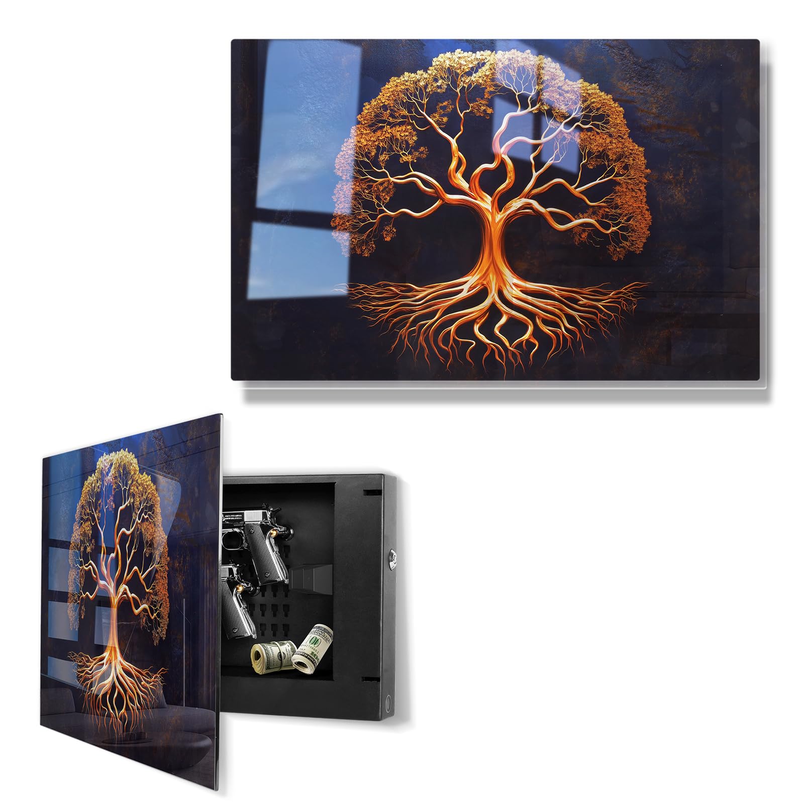 Biometric Gun Safe for Handgun,Tempered Glass Hidden Gun Safe Decor
