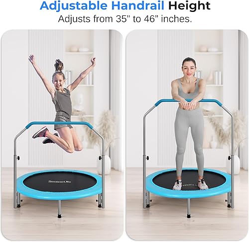Vista 4 de SereneLife 40" Foldable Mini Trampoline for Adults - Compact Fitness Rebounder with Adjustable Foam Handle, Exercise Trampoline with Max Load 2-Azul