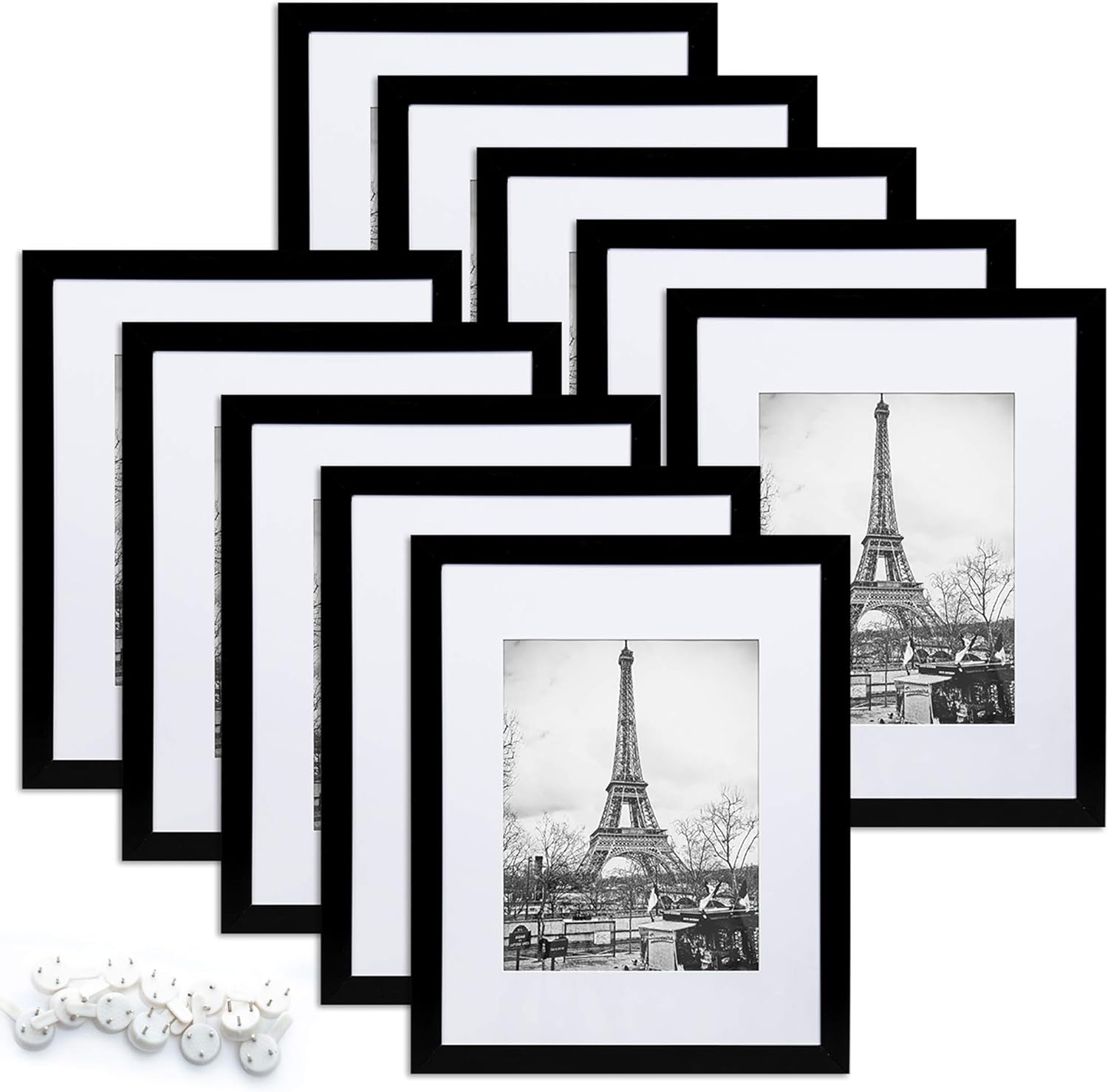 upsimples 8x10 Picture Frame Set of 10,Display Pictures 5x7 with Mat or 8x10 Without Mat,Multi Photo Frames Collage for Wall or Tabletop Display,Black -