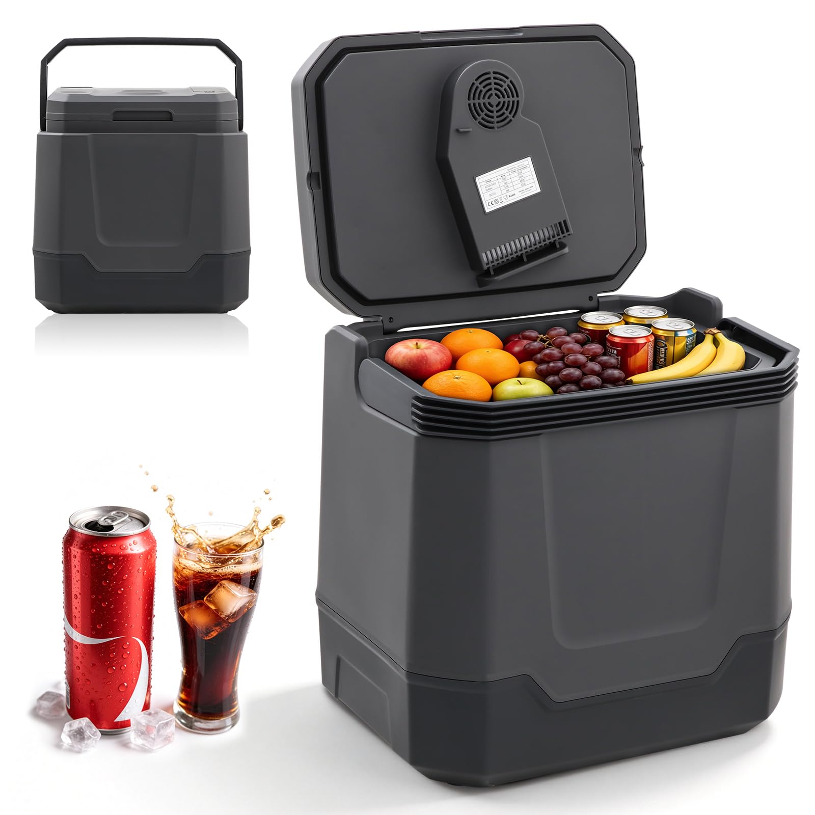 Elektrische Kühlbox 33L – Mini-Kühlschrank 12/230 V, kühlt & wärmt (bis 65°C), ECO-Modus, für Auto, Camping und Reisen