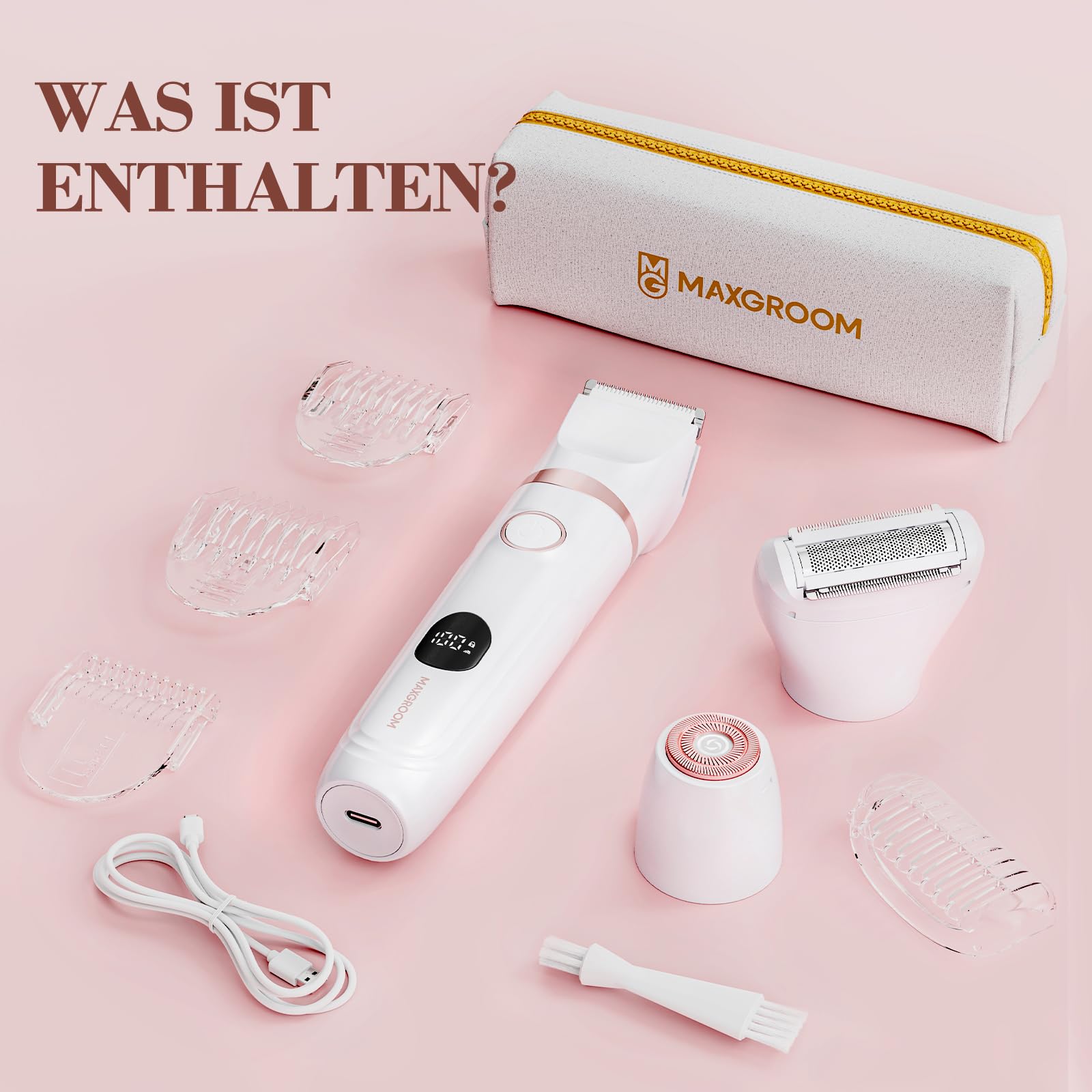MAXGROOM 3-in-1 Intimrasierer für Frauen,Akku Elektrischer Rasierer Damen Intimbereich mit LED Nass-Trocken Damenrasierer Elektrisch,Bikini Trimmer Damen Intimbereich