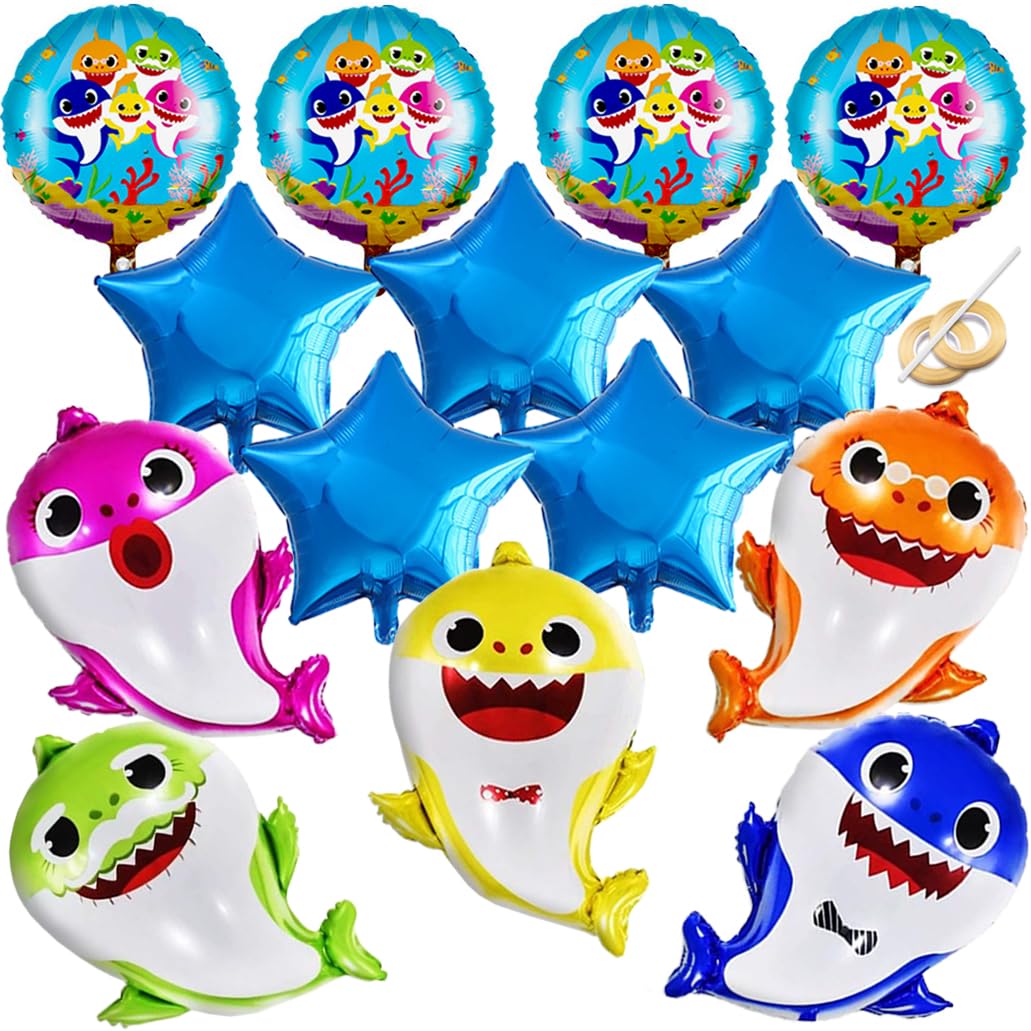 GRAME Shark Birthday Party Decorations for Boys and Girls, 26” Balloons XL for Baby Birthday Party with 9 Pcs 18” Round and Blue Star Ocean Theme