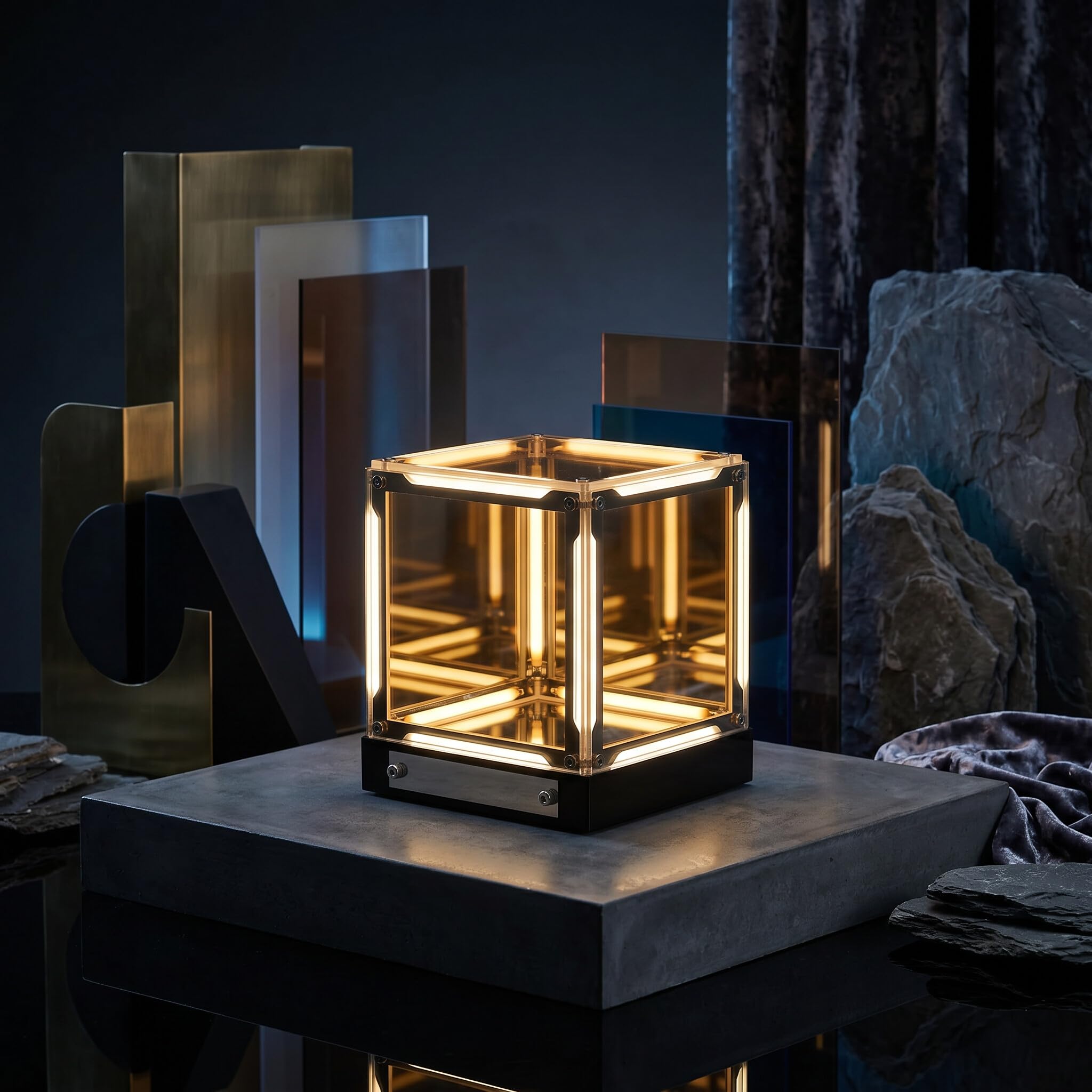Jiawu Lampada Cubo Specchio 4D, Lampada da Comodino Touch Control con LED Dimmerabile,Luce Notturna USB-C Ricaricabile per Camera da Letto, Scrivania,Configurazione di Gioco,2000MAh
