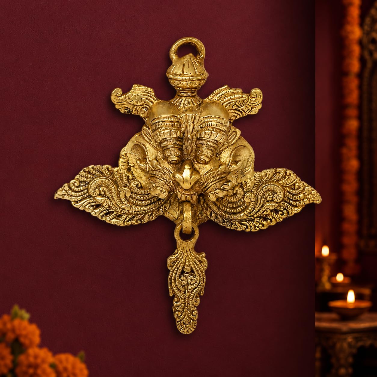 Kartique Brass Kirtimukha Wall Hanging for Home Entrance Door Decor, 8 Inch Gold Finish, Traditional Vastu Decorative Hanging for Main Door, Temple, Office, Housewarming & Festive Gift-image-4