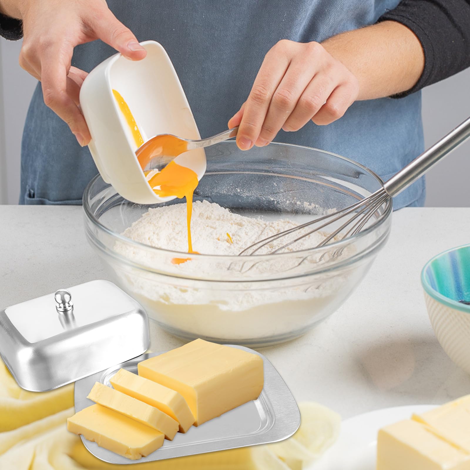 Piatto per il Burro, Burriera in Acciaio Inox con Coperchio, Portaburro in Manico Adatto, Porta Formaggio Molle, Ciotola da Dessert Scatola, per Conservare Formaggi Piatti Freddi Torte Dessert Frutta