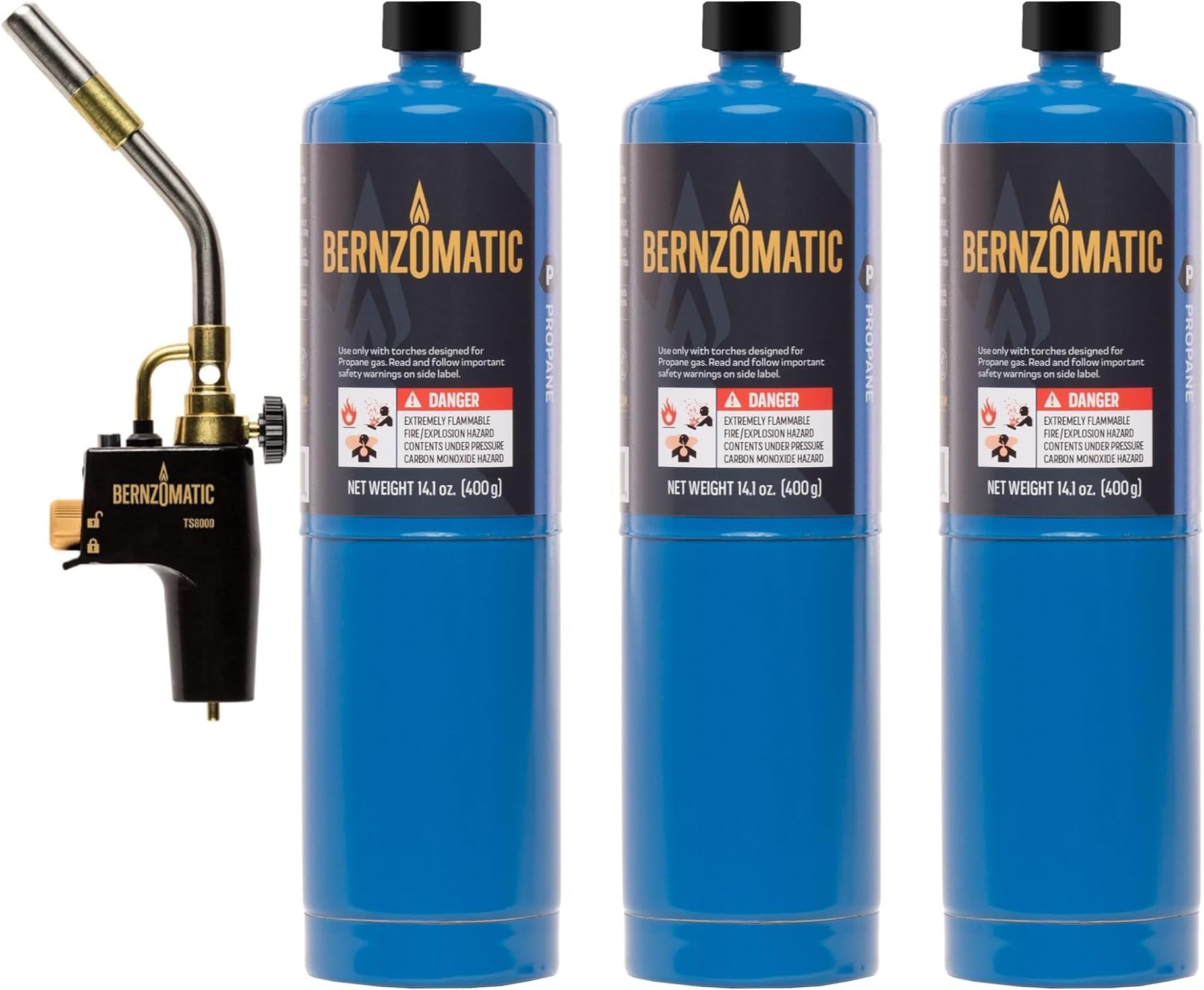 Trigger Start Torch (TS 8000 Torch + 3 Propane Gas Cylinders) (8000 + 3 Pack Blue)