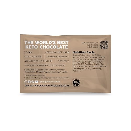 Miniatura 2 de The Good Chocolate - Minibarras de chocolate keto de almendras saladas, cero azúcar, aperitivo bajo en carbohidratos netos, más bajas en calorías,