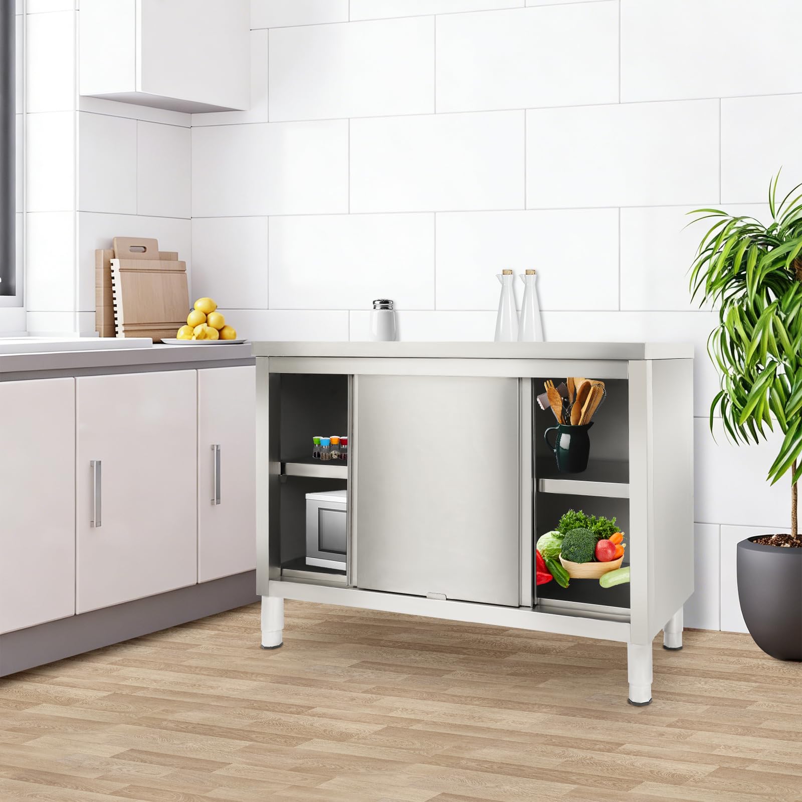 Tavolo da lavoro 120 x 50 x 86 cm in acciaio inox con piedini di supporto, tavolo in acciaio inox argento per ristoranti, hotel, mense, cucine domestiche (acciaio inox A)