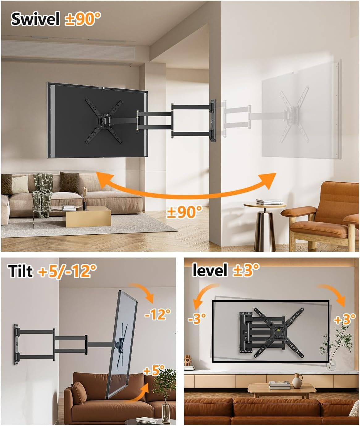 TV Wandhalterung mit 1035mm Langem Arm, TV Halterung für 17-50 Zoll | 180° Drehung Fernseher Wandhalterung, Eck TV Halterung mit Schwenkbar Neigbar, bis 30kg, Max VESA 300x300mm