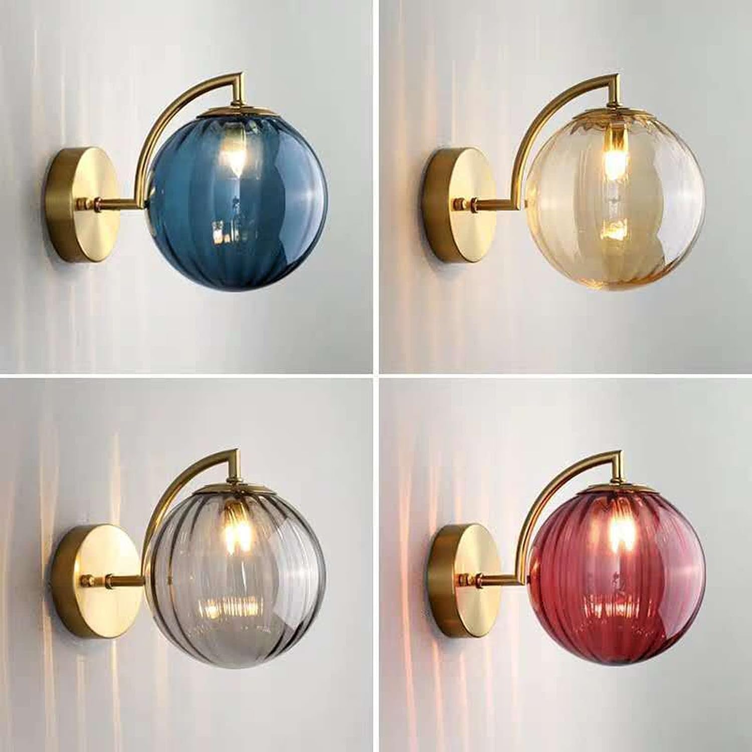Lampada da Parete 22 cm, Globo in Vetro Stile Mid-Century Modern, Lampada da Parete Dorata per Bagno, specchiera, Lampada da Comodino per Camera da Letto, Ragazze, Soggiorno, Corri