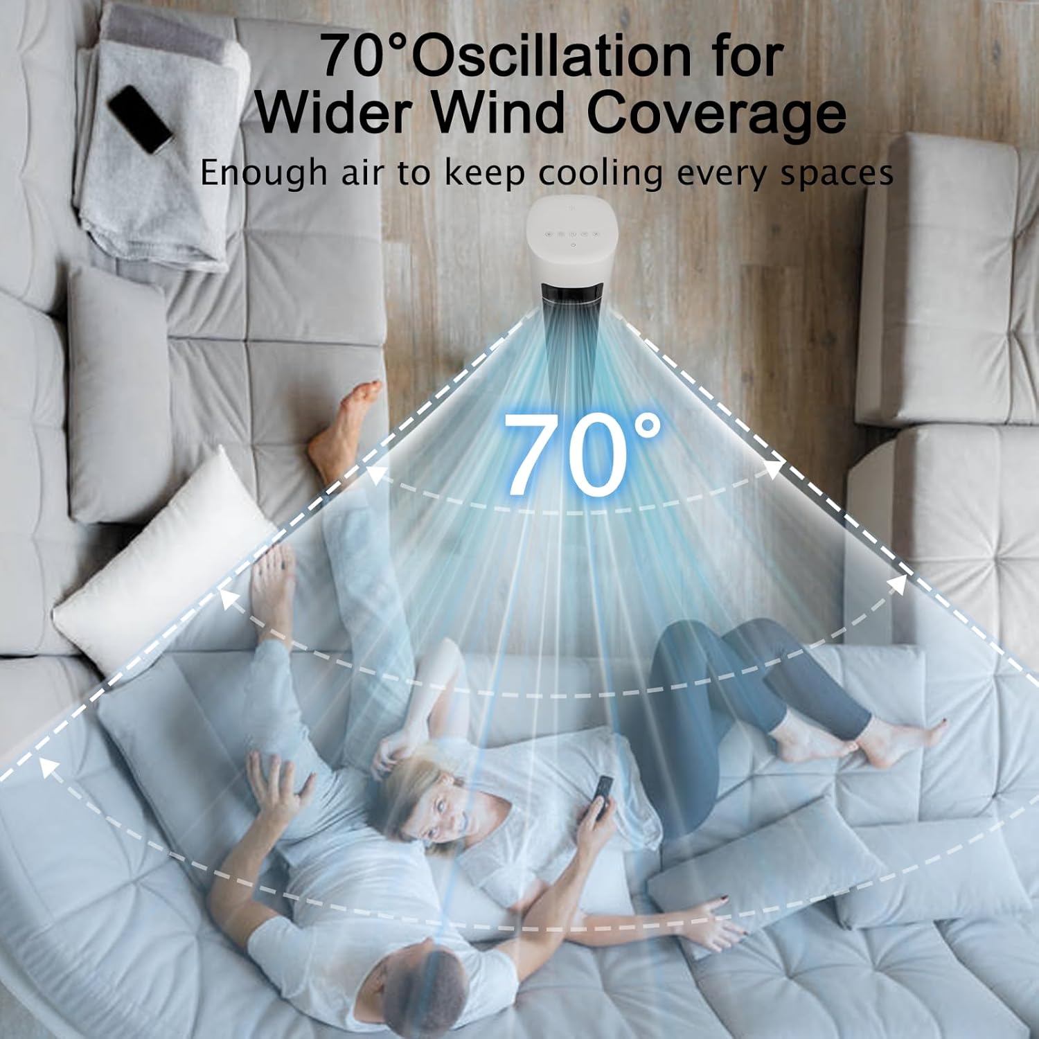 Size 41 Color White Windowless Portable Air Conditioner, 41” Evaporative Air Cooler with Remote, Swamp Cooler 3 Models,12H Timer, 70°Oscillation Tower Air Conditioner 3L Water Tank & 2 Ice Packs for Room Bedroom Office