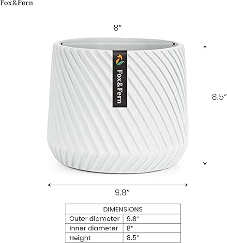 Miniatura 6 de Fox & Fern Maceta de 10 pulgadas con tapón de drenaje, maceta blanca de Polystone de alta calidad maceta moderna con textura 3D y acabado de