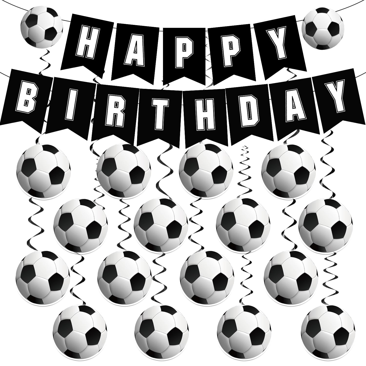 Soccer Birthday Party Decorations, Soccer Party Decorations Include Happy Birthday and Soccer Hanging Swirls, Soccer Birthday Party Supplies