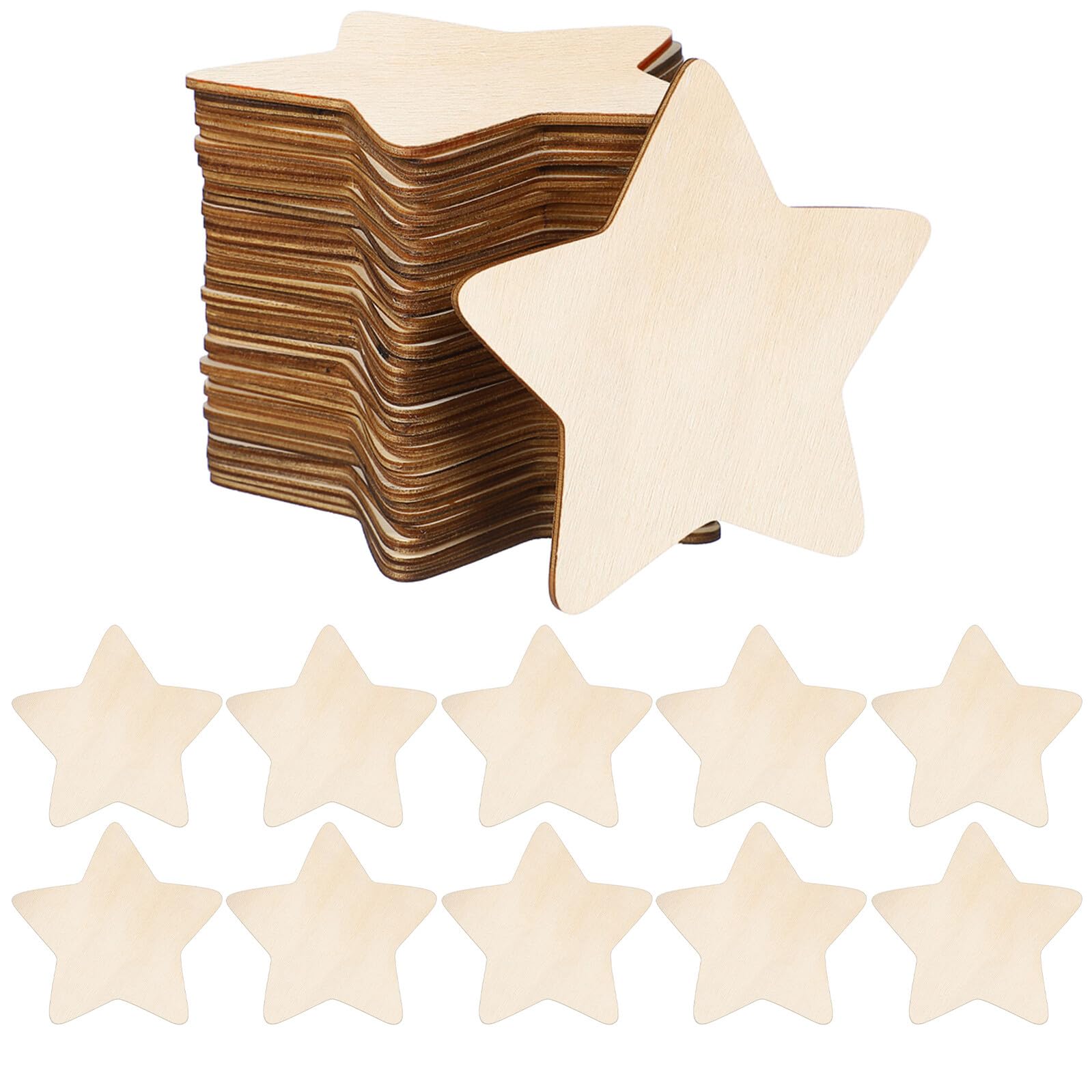 Ipetboom 50 Piezas de de Madera sin Terminar Forma de Estrella de 10 CM para Manualidades Decoración DIY y Pintura Creativa Accesorios de Madera para Proyectos Infantiles