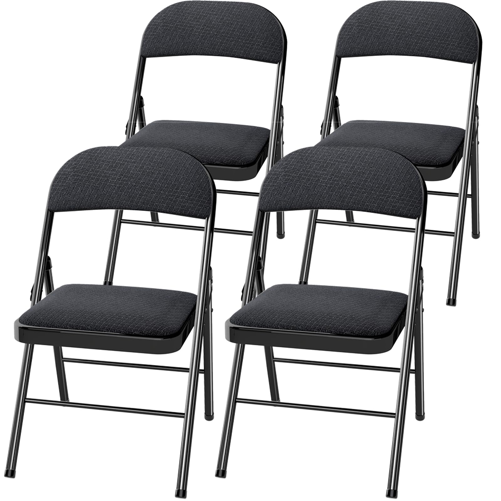 Campingstuhl 4er Set Gartenstühle, Metallstühle mit bequemer Rückenlehne und stabilem Stahlgestell, Klappstuhl Camping für Heim und Büro, Stühle für Indoor und Outdoor Events, Schwarz