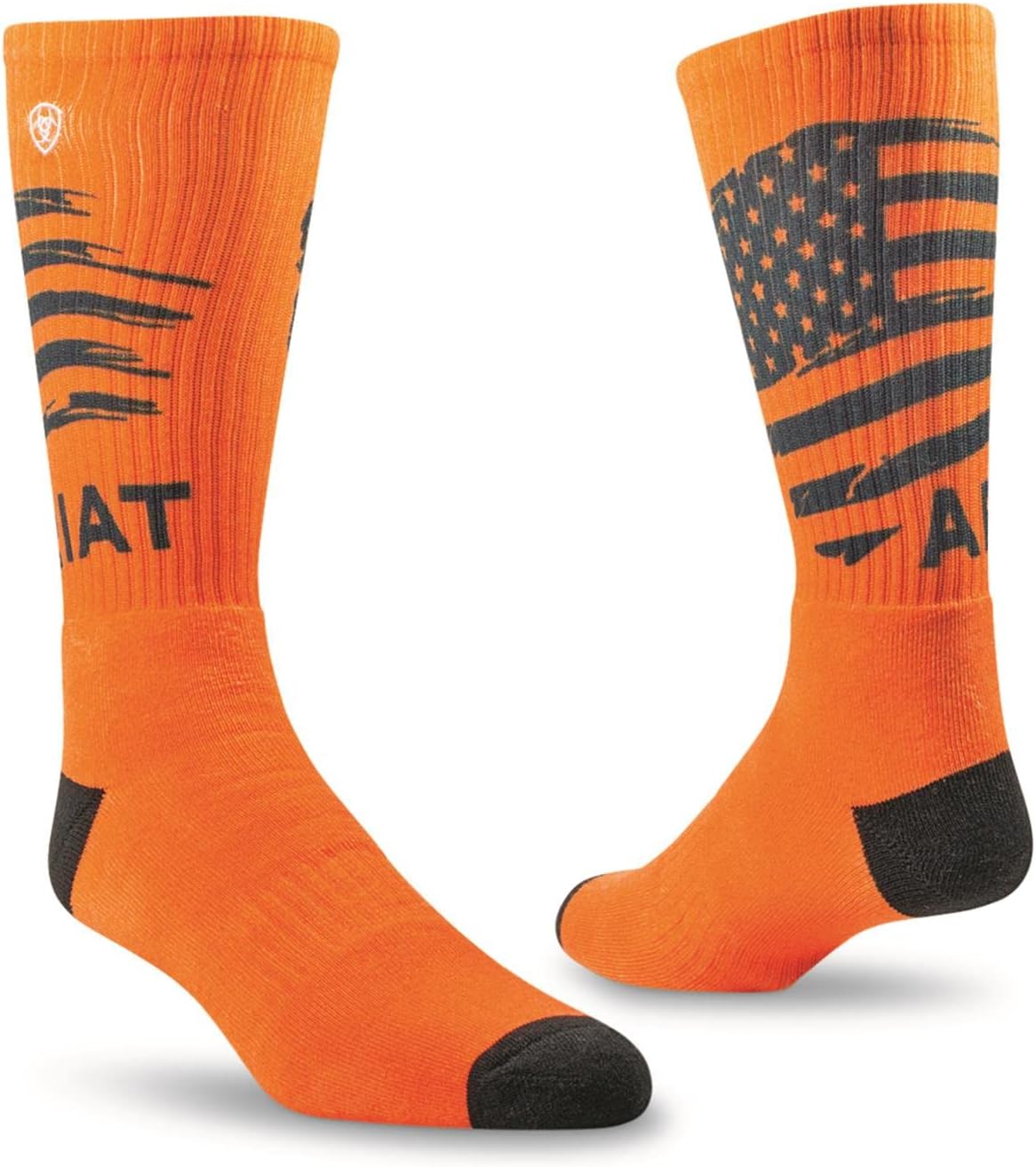 ARIAT Graphic Crew Socks, 2 Pairs Gray/Orange LARGE