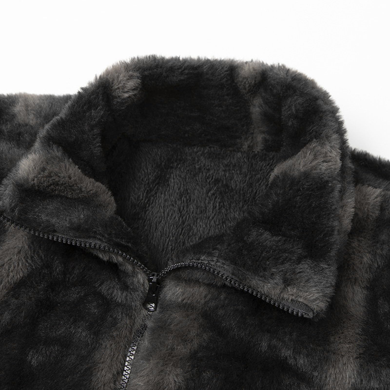 Kunstfell-Jacke für Herren, Winter, warm, Teddy-Fleece-Mäntel, durchgehender Reißverschluss, flauschig, flauschig, Plüsch-Strickjacke, langärmelig, lässig, Stehkragen, Thermo-Übermantel