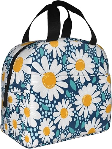 Bolsa de almuerzo con aislamiento floral de manzanilla de margarita para mujeres, contenedor reutilizable, impermeable, portátil, enfriador, bolsa