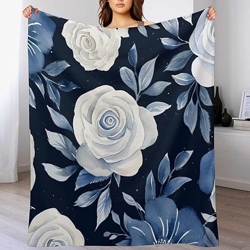 Miniatura 8 de MaSiledy Manta de flores de acuarela azul marino con rosas bohemias, color azul índigo, manta de cama de 70 x 80 pulgadas, manta ligera y mullida